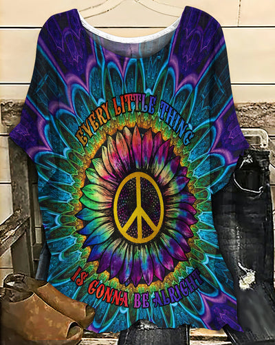 Hippie Sunflower Everything Peaceful - Women's T-shirt With Bat Sleeve - Owls Matrix LTD