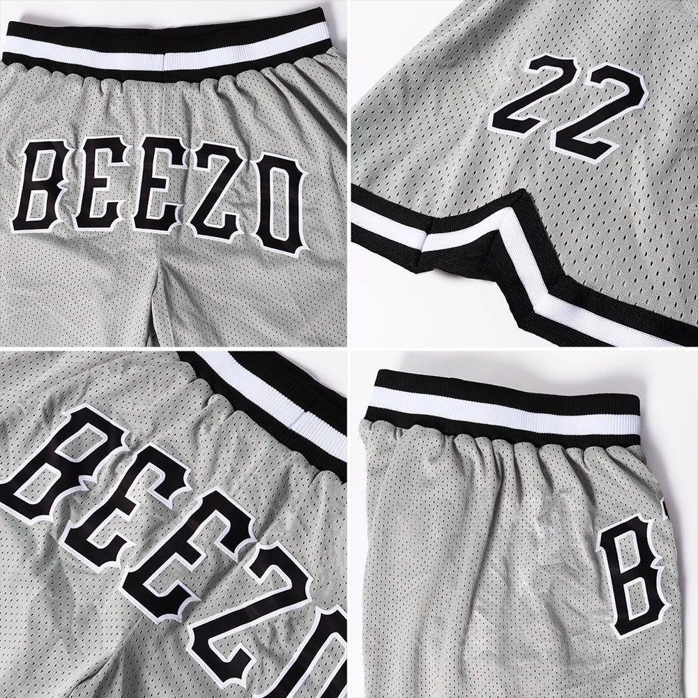 Custom Silver Gray Black-White Authentic Throwback Basketball Shorts