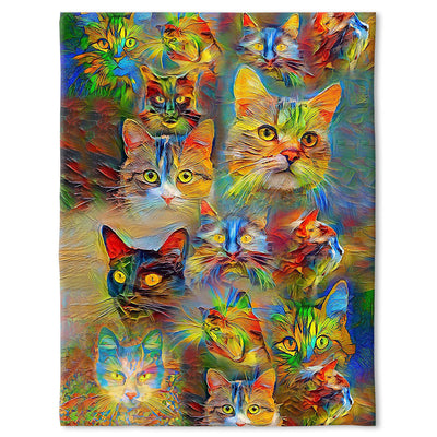 50" x 60" Cat Beautiful Colorfull Painting - Flannel Blanket - Owls Matrix LTD