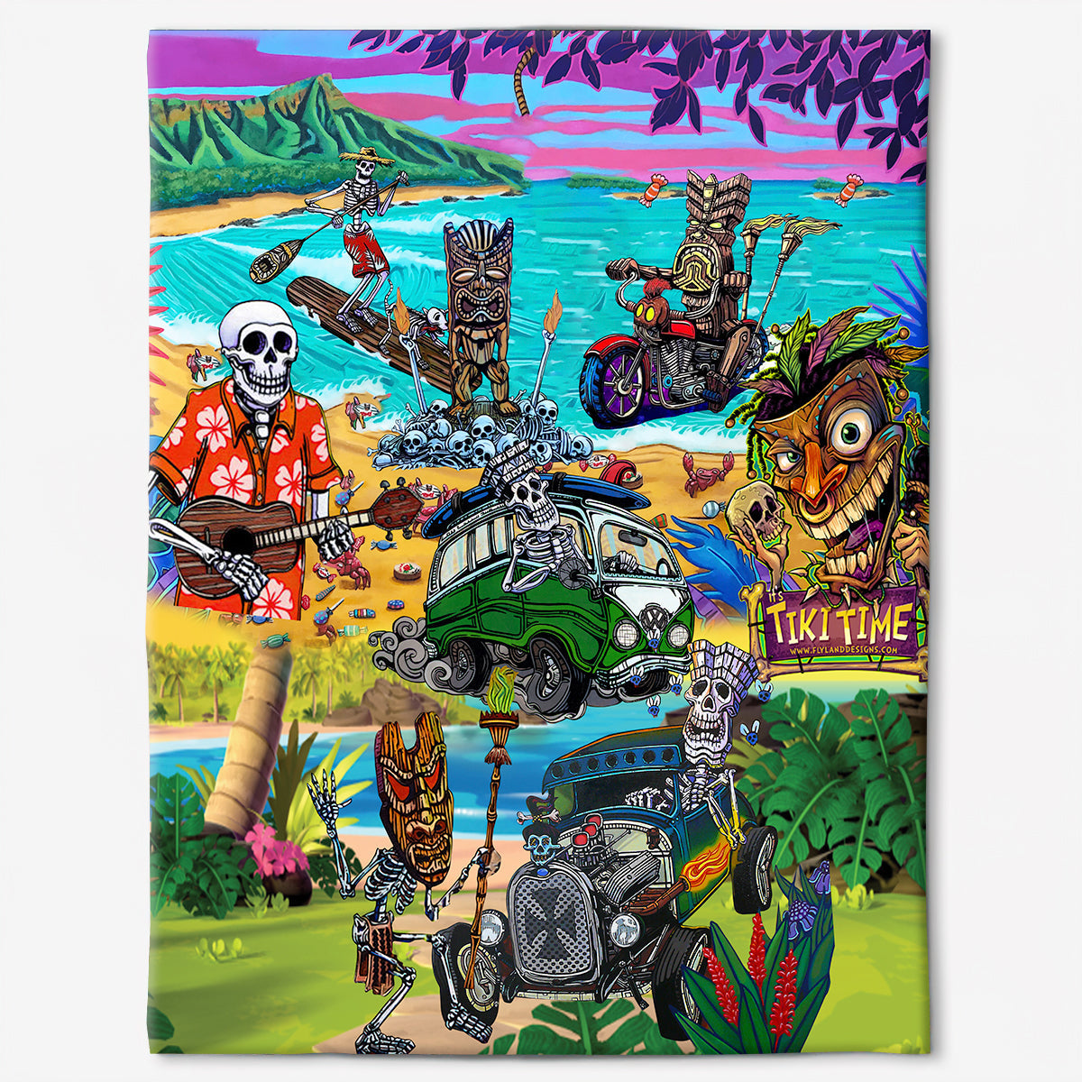 50" x 60" Skull And Tiki Summer Vibe - Flannel Blanket - Owls Matrix LTD