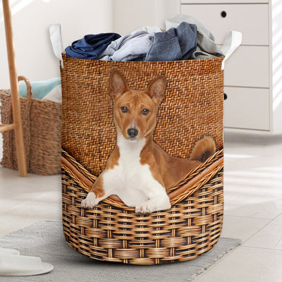Basenji Dog Rattan Teaxture - Laundry Basket - Owls Matrix LTD