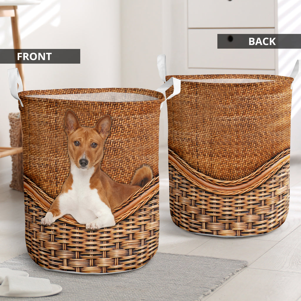 Basenji Dog Rattan Teaxture - Laundry Basket - Owls Matrix LTD
