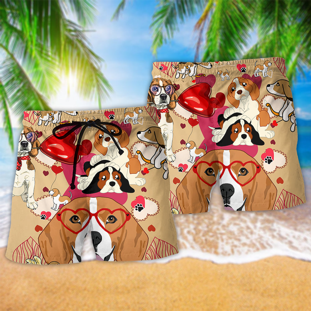 Beagle Dog And Valentine Love You - Beach Short - Owls Matrix LTD