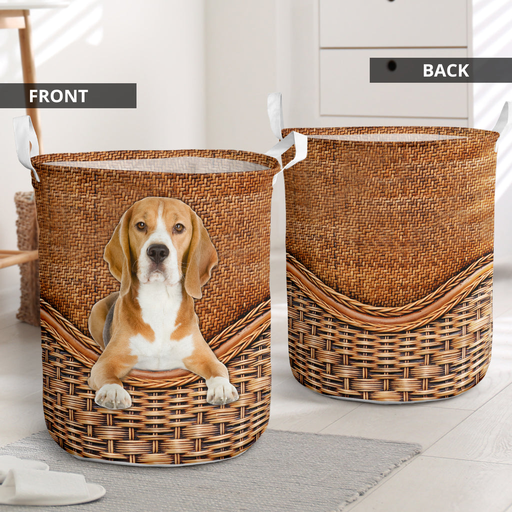 Beagle Dog Rattan Teaxture - Laundry Basket - Owls Matrix LTD