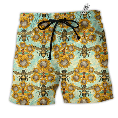 Beach Short / Adults / S Bee Loves Sunflowers Style - Beach Short - Owls Matrix LTD