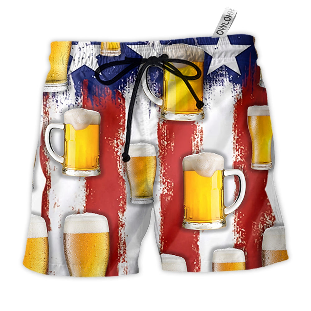 Beach Short / Adults / S Beer Happy Independence Day America Basic - Beach Short - Owls Matrix LTD