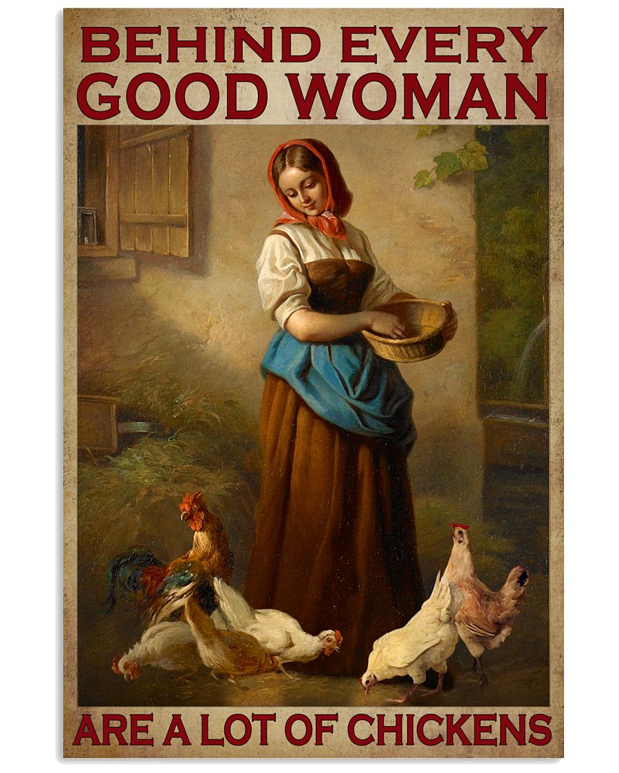 12x18 Inch Chicken Behind Every Good Woman Are A Lot Of Chickens - Vertical Poster - Owls Matrix LTD