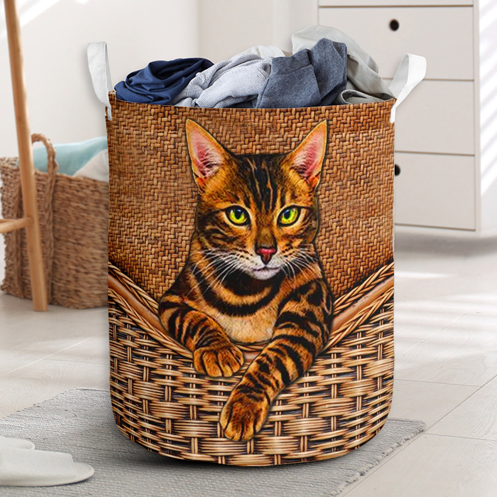 Bengal Cat Rattan Teaxture Basic Style - Laundry Basket - Owls Matrix LTD
