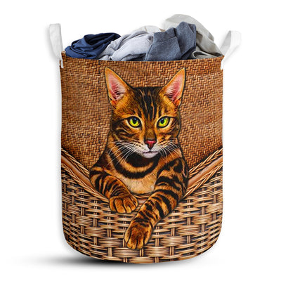 S: 17.72”x13.78” (45x35 cm) Bengal Cat Rattan Teaxture Basic Style - Laundry Basket - Owls Matrix LTD