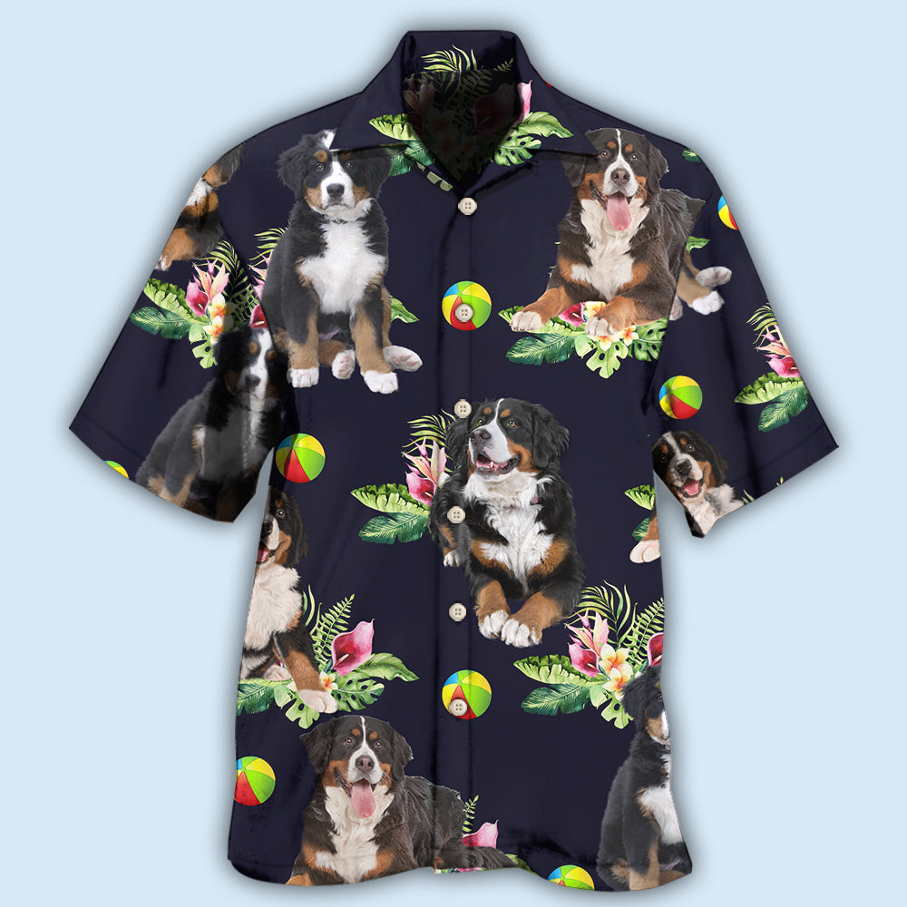 Bernese Mountain Dog Ball Tropical Floral - Hawaiian Shirt - Owls Matrix LTD