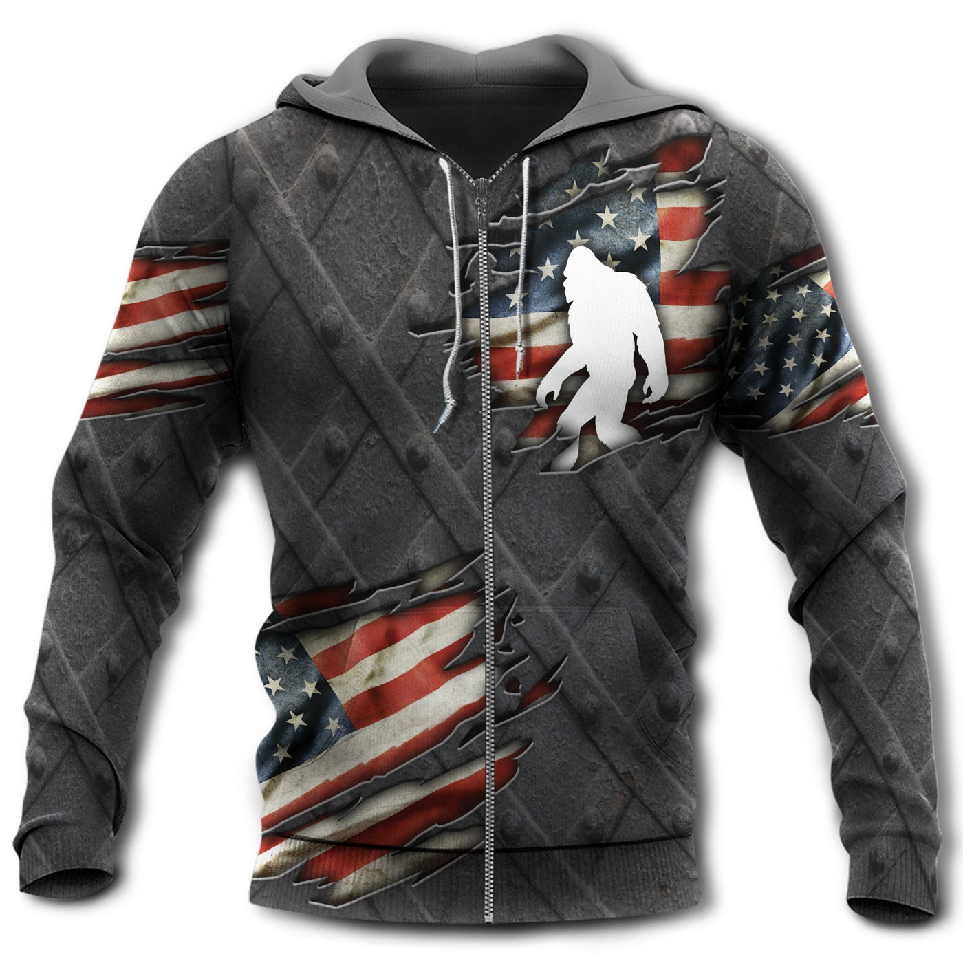Zip Hoodie / S Bigfoot Us Flag Pattern America - Hoodie - Owls Matrix LTD