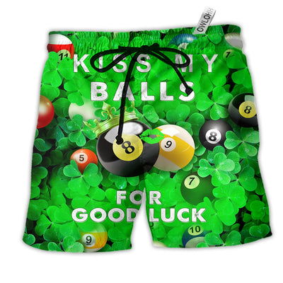 Beach Short / Adults / S Billiard Kiss My Balls For Good Luck Saint Patricks Day - Beach Short - Owls Matrix LTD