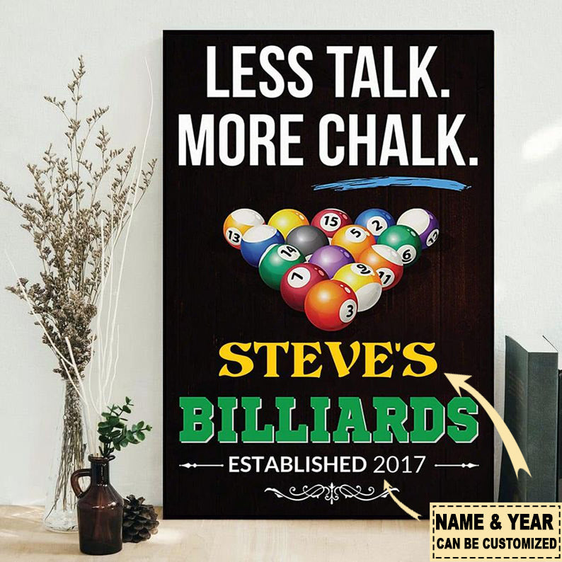 Billiard Less Talk More Chalk Personalized - Vertical Poster - Owls Matrix LTD