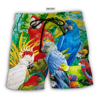 Beach Short / Adults / S Parrot Tropical Summer Cool Style - Hawaiian Shirt - Owls Matrix LTD