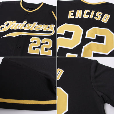 Custom Black Old Gold-White Authentic Baseball Jersey - Owls Matrix LTD