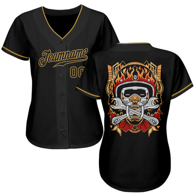 Custom Black Black-Old Gold Authentic Skull Fashion Baseball Jersey - Owls Matrix LTD