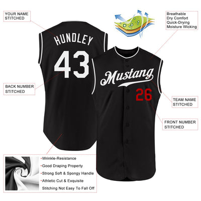 Custom Black White-Red Authentic Sleeveless Baseball Jersey