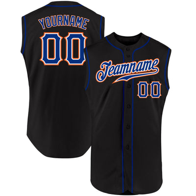 Custom Black Royal-Orange Authentic Sleeveless Baseball Jersey