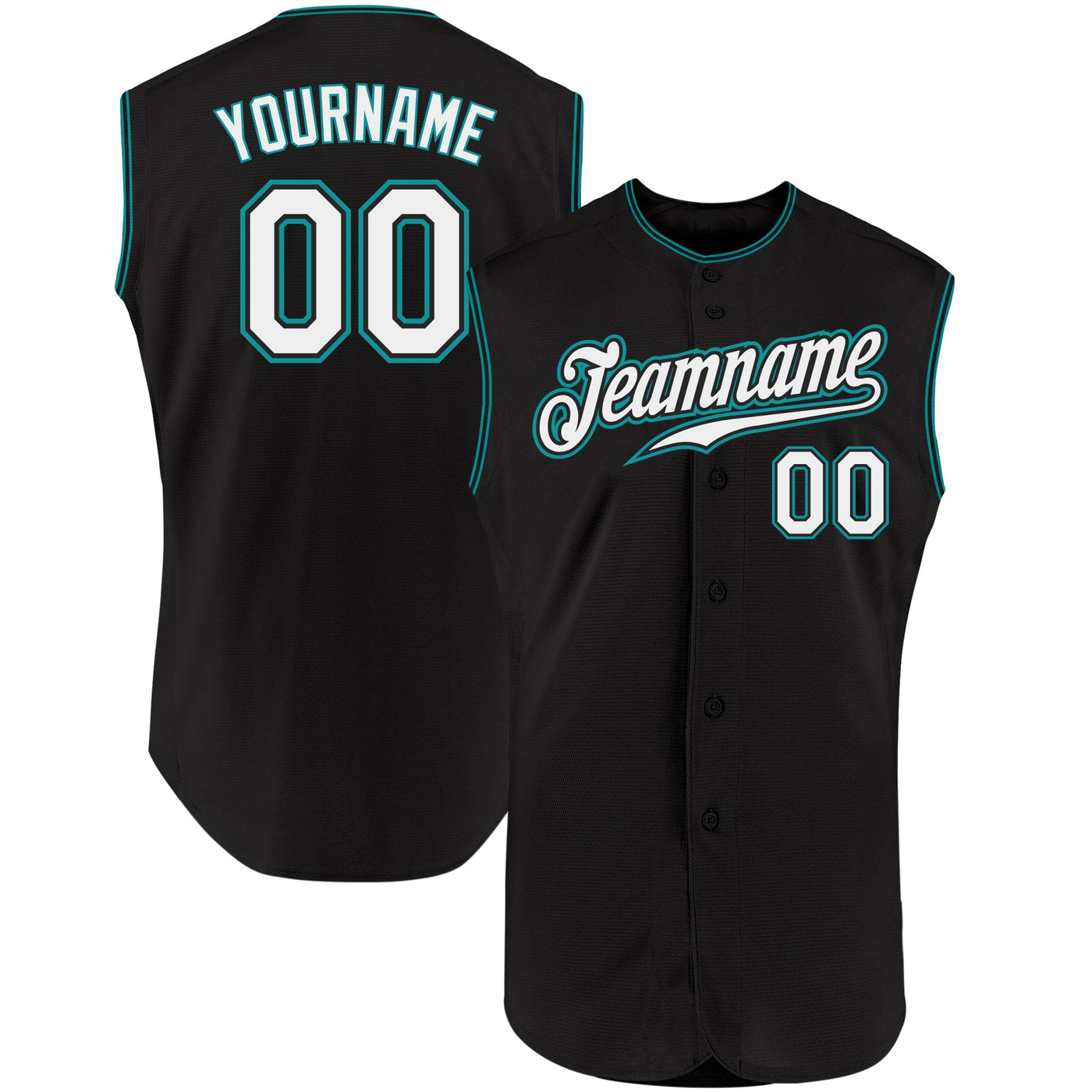 Custom Black White-Aqua Authentic Sleeveless Baseball Jersey