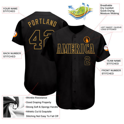 Custom Black Black-Old Gold Authentic Baseball Jersey - Owls Matrix LTD
