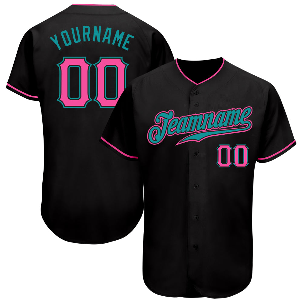 Custom Black Pink-Aqua Authentic Baseball Jersey - Owls Matrix LTD