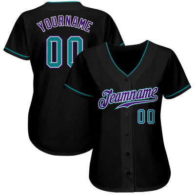 Custom Black Teal-Purple Authentic Baseball Jersey - Owls Matrix LTD