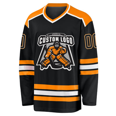 Custom Black Black-Blaze Orange Hockey Jersey