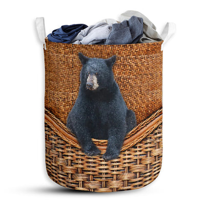 S: 17.72”x13.78” (45x35 cm) Bear Black Bear Rattan Teaxture - Laundry Basket - Owls Matrix LTD