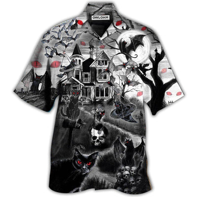 Hawaiian Shirt / Adults / S Halloween Black Cat Flying Horror Night Halloween - Hawaiian Shirt - Owls Matrix LTD