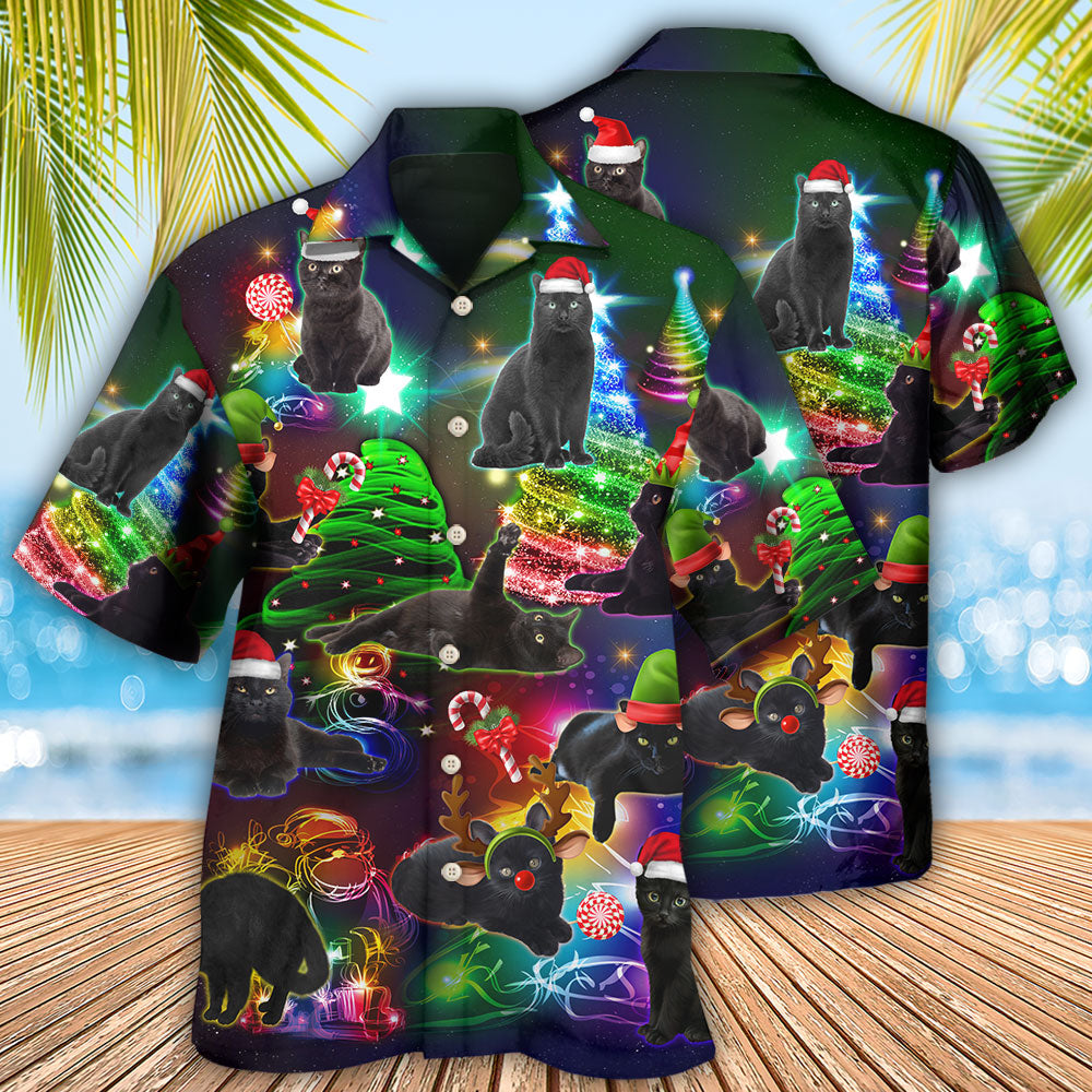 Black Cat Christmas Tree - Hawaiian Shirt - Owls Matrix LTD