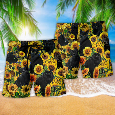 Black Cat Love Sunflower - Beach Short - Owls Matrix LTD