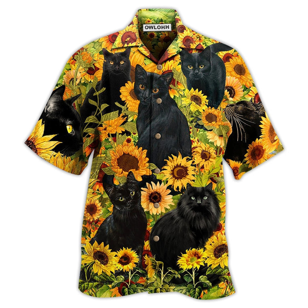 Hawaiian Shirt / Adults / S Black Cat Love Sunflower - Hawaiian Shirt - Owls Matrix LTD