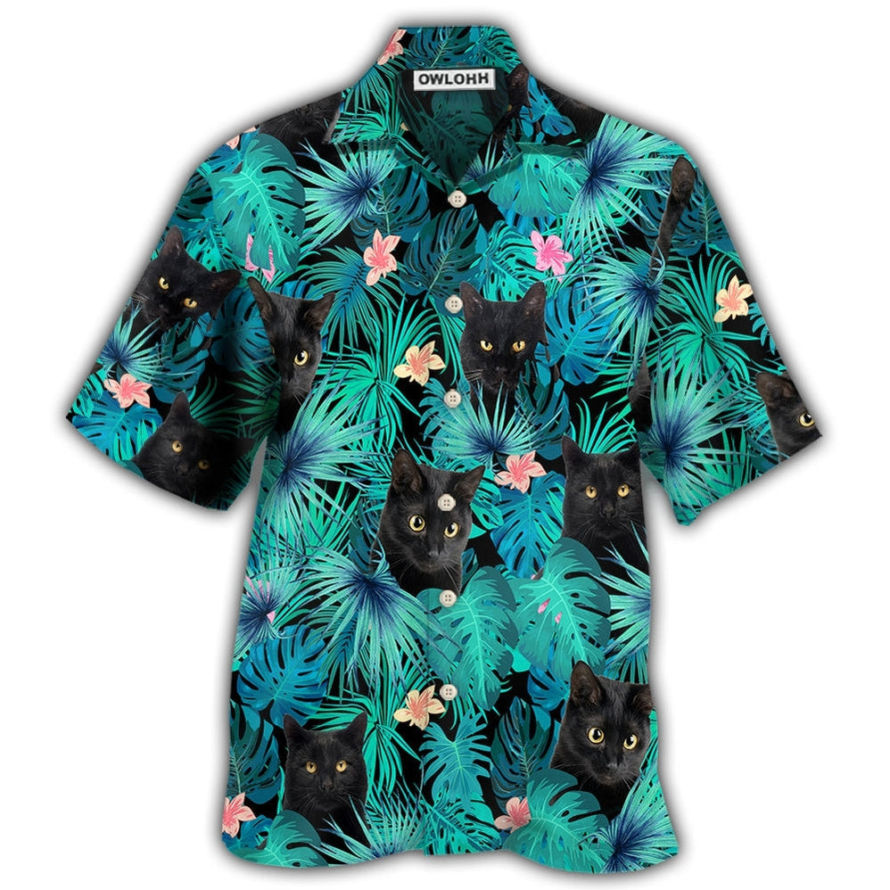 Hawaiian Shirt / Adults / S Black Cat Lover Tropical Leaf - Hawaiian Shirt - Owls Matrix LTD