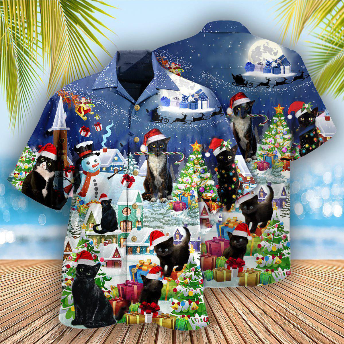 Black Cat Merry Catmas - Hawaiian Shirt - Owls Matrix LTD