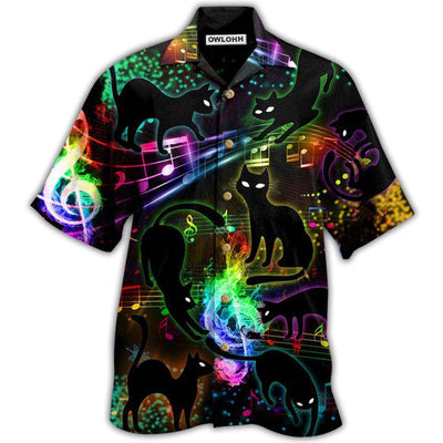 Hawaiian Shirt / Adults / S Black Cat The Magical Light Cats On Music Notes - Hawaiian Shirt - Owls Matrix LTD
