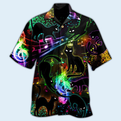Black Cat The Magical Light Cats On Music Notes - Hawaiian Shirt - Owls Matrix LTD