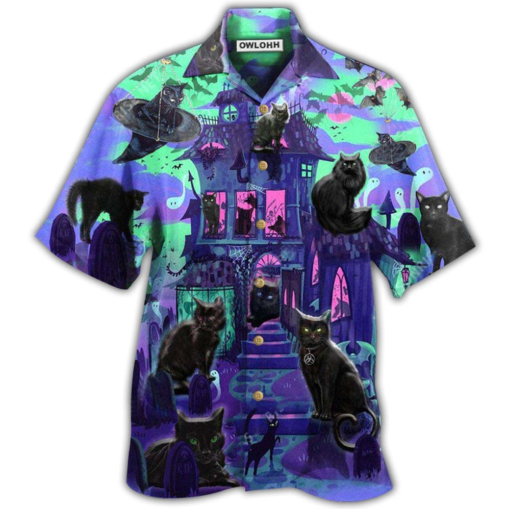 Hawaiian Shirt / Adults / S Black Cat In A Haunted House - Hawaiian Shirt - Owls Matrix LTD