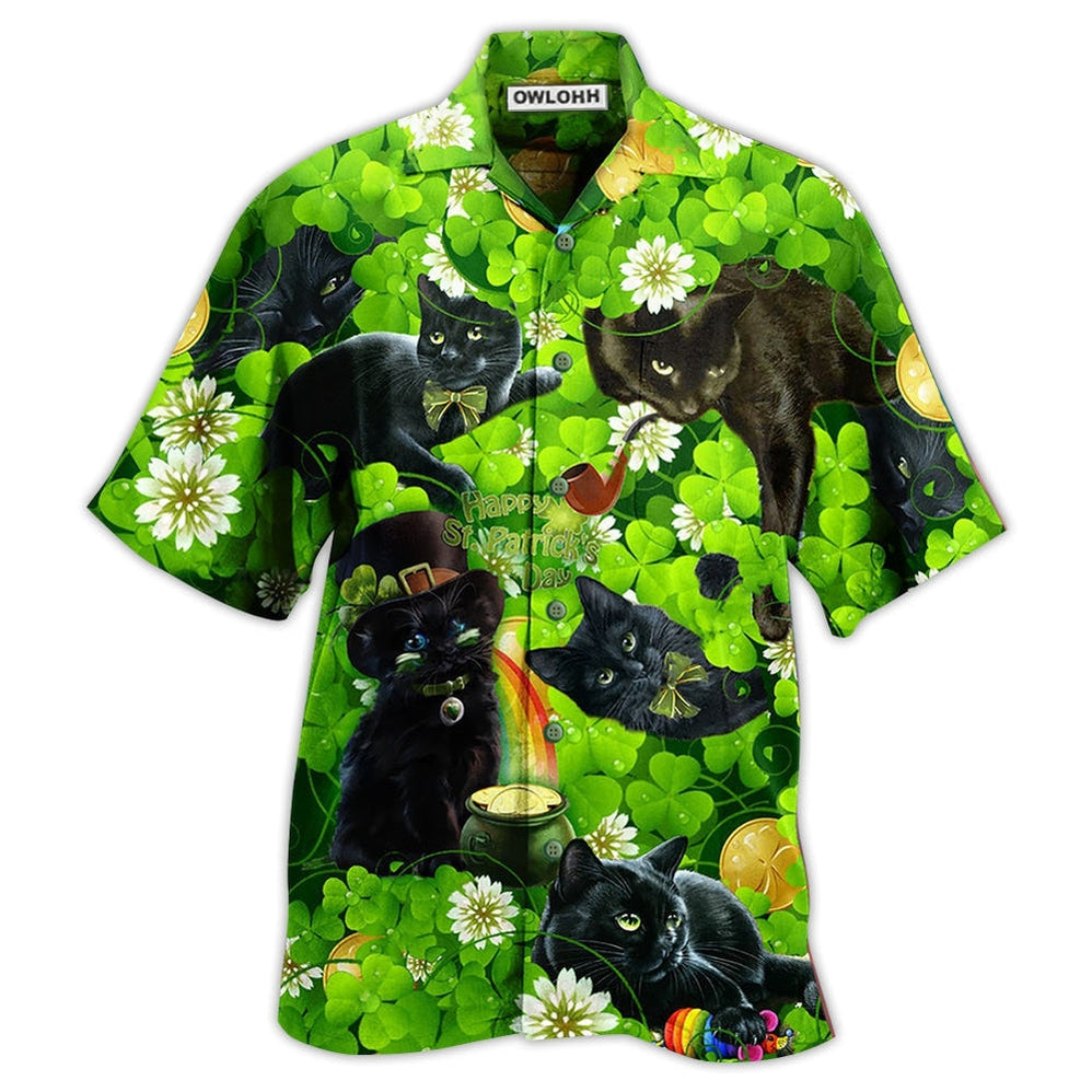Hawaiian Shirt / Adults / S Black Cat Love Green Leaf - Hawaiian Shirt - Owls Matrix LTD
