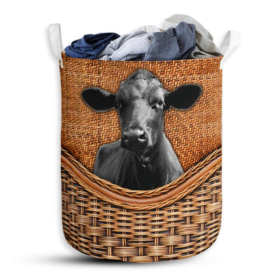 S: 17.72”x13.78” (45x35 cm) Black Cow Rattan Teaxture - Laundry Basket - Owls Matrix LTD