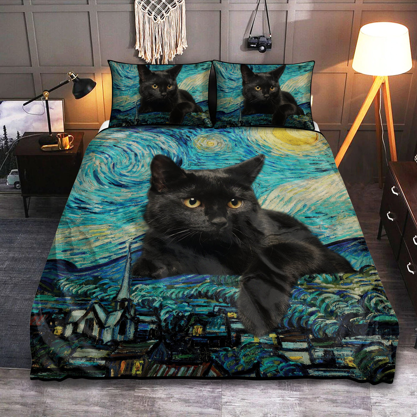 Black Cat Lonely Style - Bedding Cover - Owls Matrix LTD