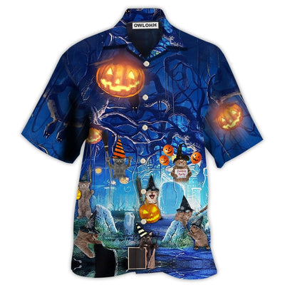 Hawaiian Shirt / Adults / S Halloween Night Cat Blue - Hawaiian Shirt - Owls Matrix LTD