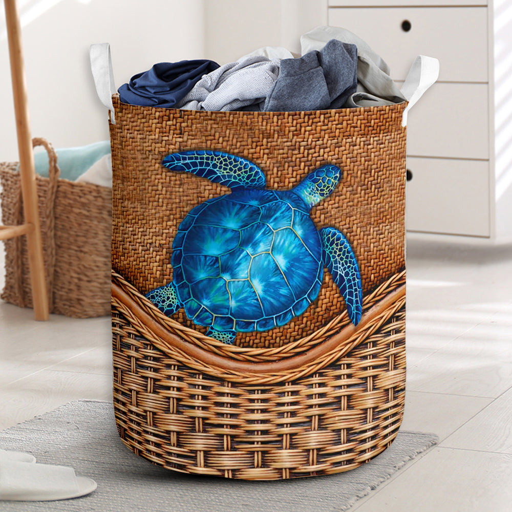 Turtle Blue Turtle Rattan Teaxture - Laundry Basket - Owls Matrix LTD
