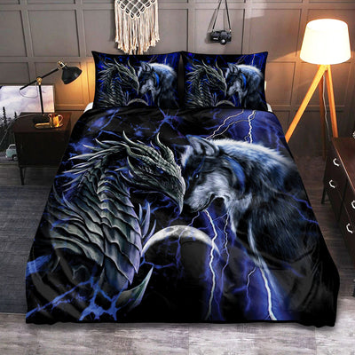 Dragon And Wolf Blue Style - Bedding Cover - Owls Matrix LTD