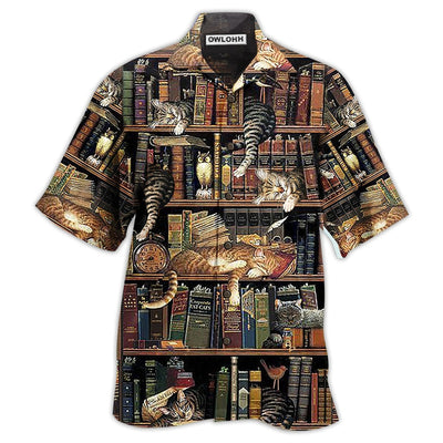 Hawaiian Shirt / Adults / S Book And Cat Sleep - Hawaiian Shirt - Owls Matrix LTD