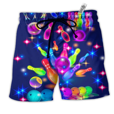 Beach Short / Adults / S Bowling Rainbow Neon Style - Beach Short - Owls Matrix LTD