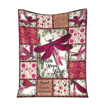50" x 60" Breast Cancer Faith Hope Love Dragon Floral - Flannel Blanket - Owls Matrix LTD