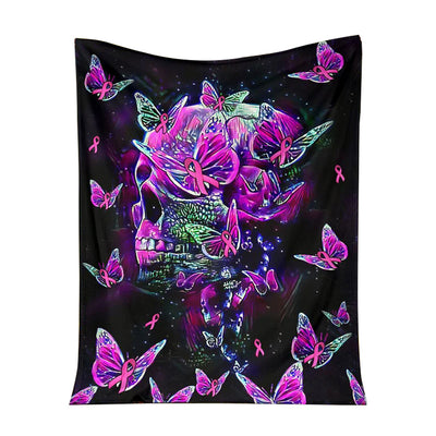 50" x 60" Breast Cancer Skull Awareness Butterfly Purple - Flannel Blanket - Owls Matrix LTD