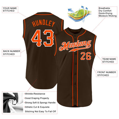 Custom Brown Orange-White Authentic Sleeveless Baseball Jersey