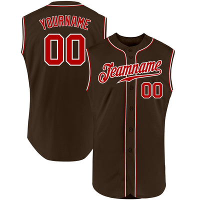 Custom Brown Red-White Authentic Sleeveless Baseball Jersey