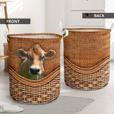 Cow Lover Brown Swiss Cow Rattan Teaxture - Laundry basket - Owls Matrix LTD